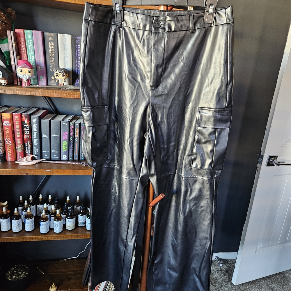 SHEIN Black Faux Leather Cargo Pants
